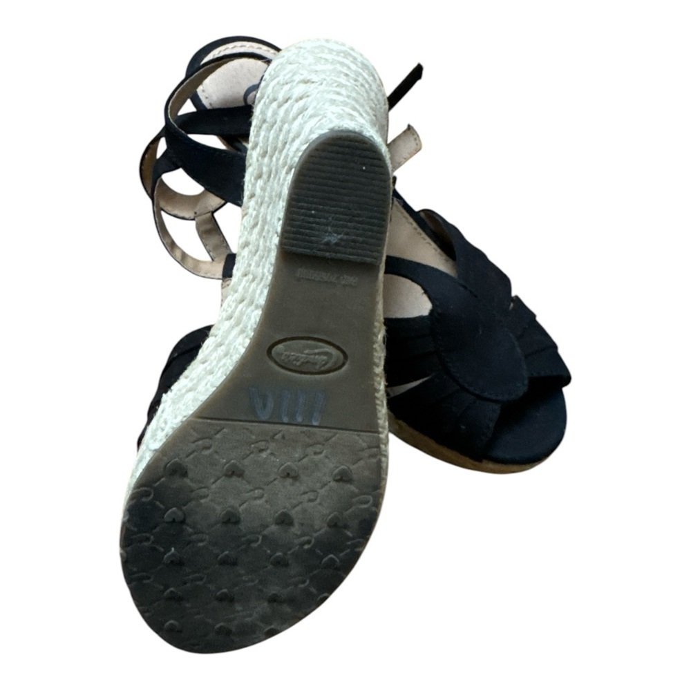 Candie's Black Wedge Sandals with Ankle Strap - Picture 5 of 6